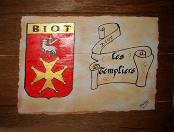 Calligraphie sur cuir, sur plaque en chêne, Fête des Templiers à Biot
