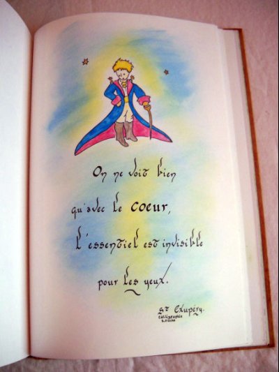 Livre artiste entièrement fait main, page le petit prince, décoré et calligraphié, commande spéciale