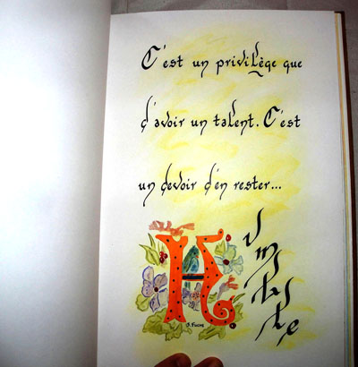 Lettrine H enluminée, texte de Sophie Fuchs calligraphié, livre artiste abécédaire